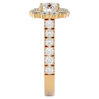 Moissanite Engagement Ring; 2 Carat Halo Moissanite Engagement Ring In 14 Karat Yellow Gold