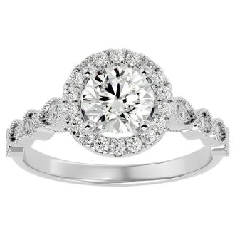 1 1/3 Carat Halo Diamond Engagement Ring In 14 Karat White Gold