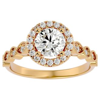 1 1/3 Carat Halo Diamond Engagement Ring In 14 Karat Yellow Gold