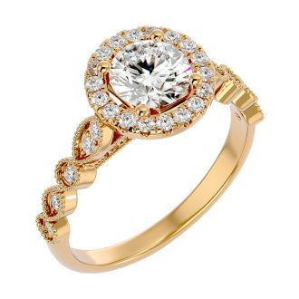 1 1/3 Carat Halo Diamond Engagement Ring In 14 Karat Yellow Gold