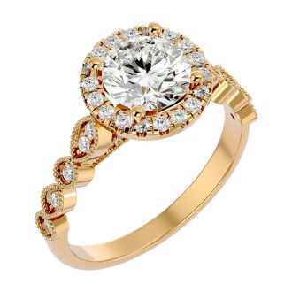 Moissanite Engagement Ring; 1 3/4 Carat Halo Moissanite Engagement Ring In 14 Karat Yellow Gold
