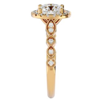 Moissanite Engagement Ring; 1 3/4 Carat Halo Moissanite Engagement Ring In 14 Karat Yellow Gold
