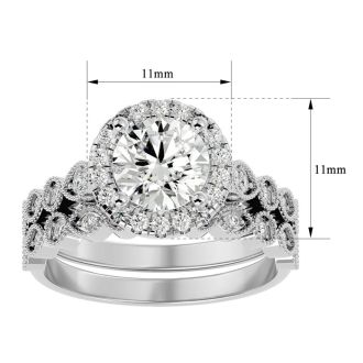 2 Carat Halo Diamond Bridal Set In 14 Karat White Gold