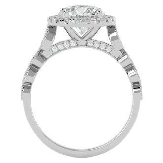 Moissanite Engagement Ring; 2 1/2 Carat Halo Moissanite Engagement Ring In 14 Karat White Gold