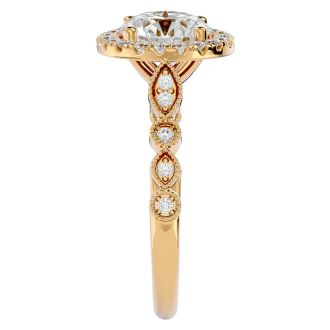 Moissanite Engagement Ring; 2 1/2 Carat Halo Moissanite Engagement Ring In 14 Karat Yellow Gold