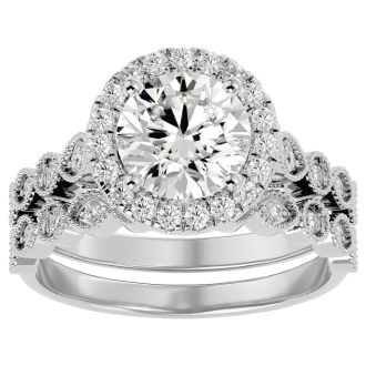 2 1/2 Carat Halo Diamond Bridal Set In 14 Karat White Gold