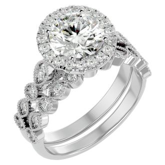 2 1/2 Carat Halo Diamond Bridal Set In 14 Karat White Gold
