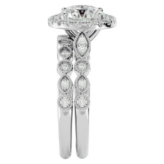 2 1/2 Carat Halo Diamond Bridal Set In 14 Karat White Gold