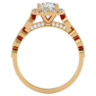 Moissanite Engagement Ring; 1 1/3 Carat Oval Shape Moissanite Engagement Ring In 14 Karat Yellow Gold