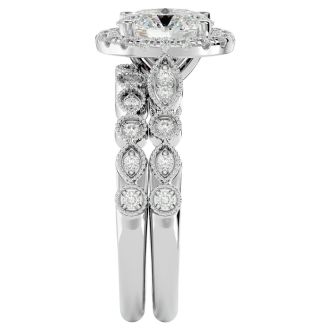 1 1/2 Carat Oval Shape Diamond Bridal Set In 14 Karat White Gold