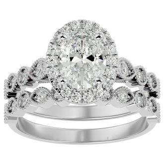 2 Carat Oval Shape Diamond Bridal Set In 14 Karat White Gold