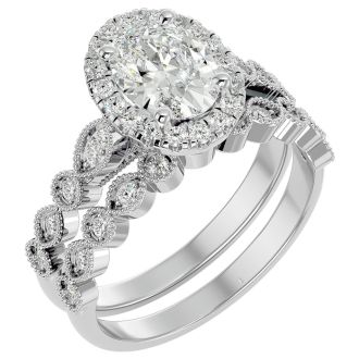 2 Carat Oval Shape Diamond Bridal Set In 14 Karat White Gold