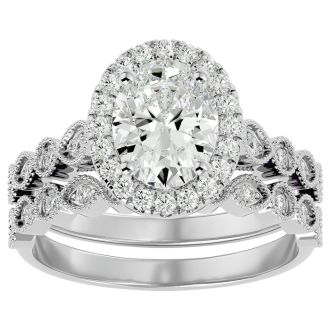 2 1/2 Carat Oval Shape Moissanite Bridal Set In 14 Karat White Gold