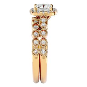 1 1/2 Carat Cushion Cut Diamond Bridal Set In 14 Karat Yellow Gold