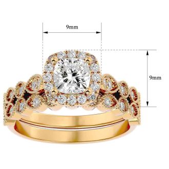 1 1/2 Carat Cushion Cut Diamond Bridal Set In 14 Karat Yellow Gold