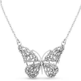 1 Carat Baguette Diamond Butterfly Necklace In Sterling Silver, 16 Inches. NEVER OFFERED BEFORE ANYWHERE.  SPECTACULAR DEAL