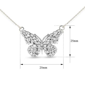 1 Carat Baguette Diamond Butterfly Necklace In Sterling Silver, 16 Inches. NEVER OFFERED BEFORE ANYWHERE.  SPECTACULAR DEAL
