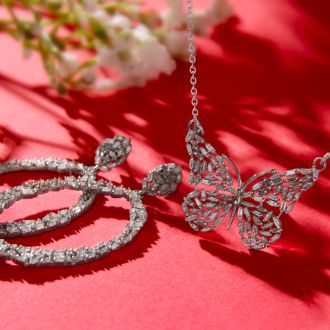 1 Carat Baguette Diamond Butterfly Necklace In Sterling Silver, 16 Inches. NEVER OFFERED BEFORE ANYWHERE.  SPECTACULAR DEAL