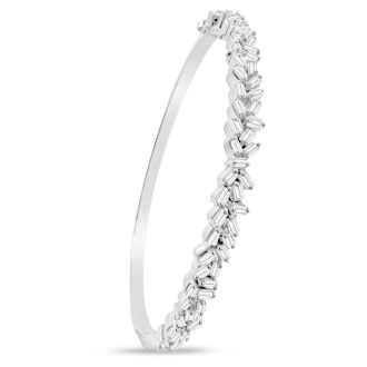 1 Baguette Diamond Bangle Bracelet In Sterling Silver. Very Unusual Beautiful Baguette Diamond Bangle!
