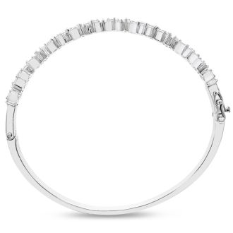 1 Baguette Diamond Bangle Bracelet In Sterling Silver. Very Unusual Beautiful Baguette Diamond Bangle!