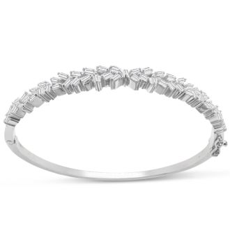 1 Baguette Diamond Bangle Bracelet In Sterling Silver. Very Unusual Beautiful Baguette Diamond Bangle!