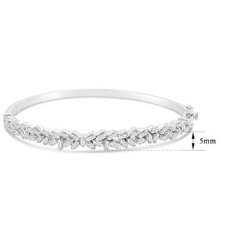 1 Baguette Diamond Bangle Bracelet In Sterling Silver. Very Unusual Beautiful Baguette Diamond Bangle!