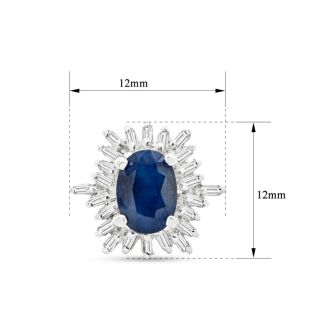 2 1/2 Carat Sapphire and Baguette Diamond Stud Earrings In Sterling Silver