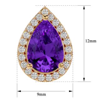 2 1/3 Carat Amethyst and Diamond Pear Shape Stud Earrings In 14 Karat Yellow Gold 