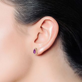 3 1/4 Carat Pink Topaz and Diamond Pear Shape Stud Earrings In 14 Karat Yellow Gold 