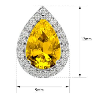2 1/3 Carat Citrine and Diamond Pear Shape Stud Earrings In 14 Karat White Gold 
