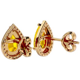 2 1/3 Carat Citrine and Diamond Pear Shape Stud Earrings In 14 Karat Yellow Gold 