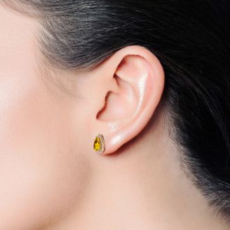 2 1/3 Carat Citrine and Diamond Pear Shape Stud Earrings In 14 Karat Yellow Gold 