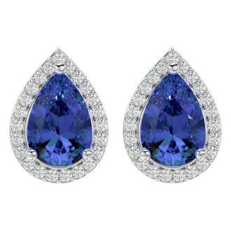 2 3/4 Carat Tanzanite and Diamond Pear Shape Stud Earrings In 14 Karat White Gold 