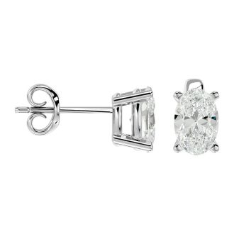 1 Carat Oval Shape Moissanite Stud Earrings In Platinum