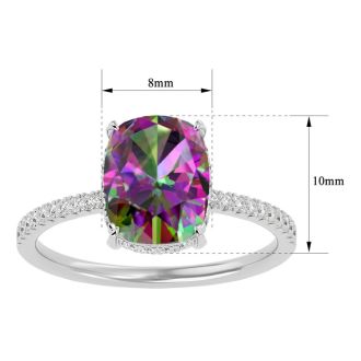3-3/4 Carat Cushion Shape Mystic Topaz Ring With A Hidden Diamond Halo In 14 Karat White Gold