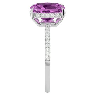 3 3/4 Carat Antique Cushion Shape Pink Topaz and Hidden Halo Diamond Ring In 14 Karat White Gold