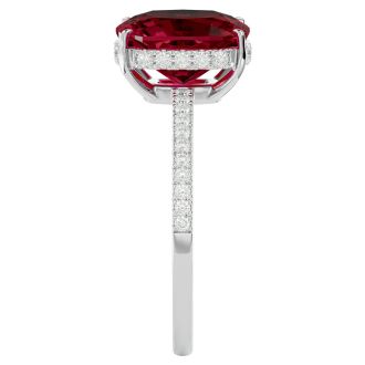 Garnet Ring: Garnet Jewelry: 3 3/4 Carat Antique Cushion Shape Garnet and Hidden Halo Diamond Ring In 14 Karat White Gold