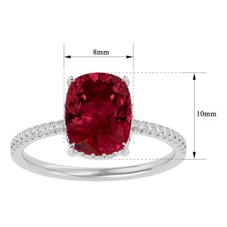 Garnet Ring: Garnet Jewelry: 3 3/4 Carat Antique Cushion Shape Garnet and Hidden Halo Diamond Ring In 14 Karat White Gold