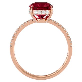 Garnet Ring: Garnet Jewelry: 3 3/4 Carat Antique Cushion Shape Garnet and Hidden Halo Diamond Ring In 14 Karat Rose Gold