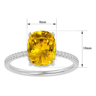 2 3/4 Carat Antique Cushion Shape Citrine and Hidden Halo Diamond Ring In 14 Karat White Gold