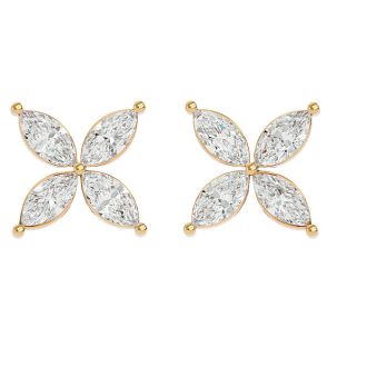 2 Carat Marquise Shape Diamond Cluster Stud Earrings In 14 Karat Yellow Gold