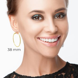 Set of Three Yellow Gold Tone Hoop Earrings - 1, 1 1/2 and 2 Inches