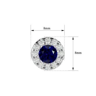 1 Carat Sapphire and Halo Diamond Stud Earrings In 14 Karat White Gold