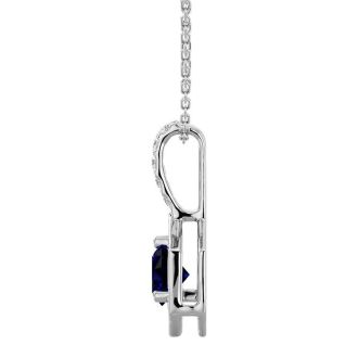 1/2 Carat Sapphire and Halo Diamond Necklace In 14 Karat White Gold, 18 Inches