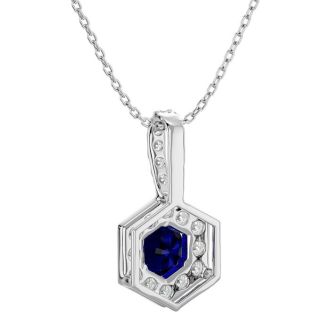 1/2 Carat Sapphire and Halo Diamond Necklace In 14 Karat White Gold, 18 Inches