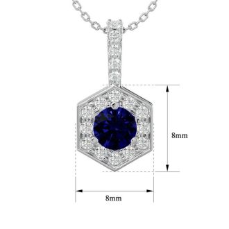 1/2 Carat Sapphire and Halo Diamond Necklace In 14 Karat White Gold, 18 Inches