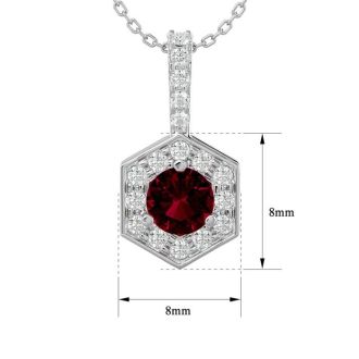 1/2 Carat Ruby and Halo Diamond Necklace In 14 Karat White Gold, 18 Inches