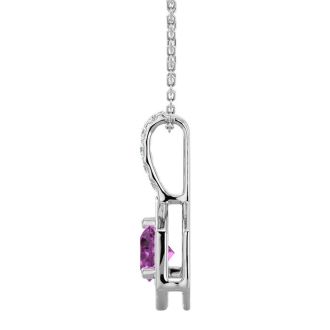 1/2 Carat Pink Topaz and Halo Diamond Necklace In 14 Karat White Gold, 18 Inches
