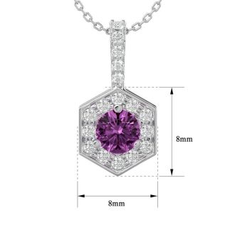 1/2 Carat Pink Topaz and Halo Diamond Necklace In 14 Karat White Gold, 18 Inches