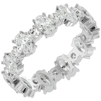 3 1/2 Carat Oval and Round Diamond Eternity Ring In 14 Karat White Gold, Ring Size 7.5